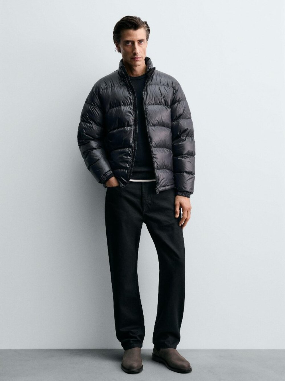ZARA 80% DOWN - 20% FEATHER WATER REPELLENT PUFFER JACKET ORIGINS DARK NAVY NWT